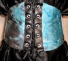 blue and storm satin embroider cincher, pleather placket