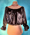 black satin three quarter pirate shirt, wench blouse